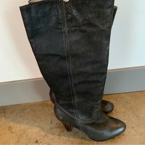 Frye Harlow Campus Gray Leather Heeled Boots Size 9.5M